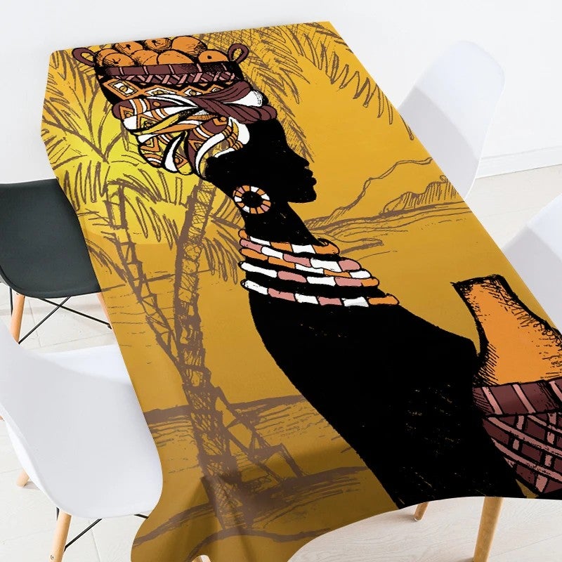 Bluejw Digital Printed African Tribe Woman Design Polyester Fabric Tablecloth - Image 1